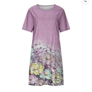 Purple Floral Short Sleeve Dress Size Large with Pockets Lightweight